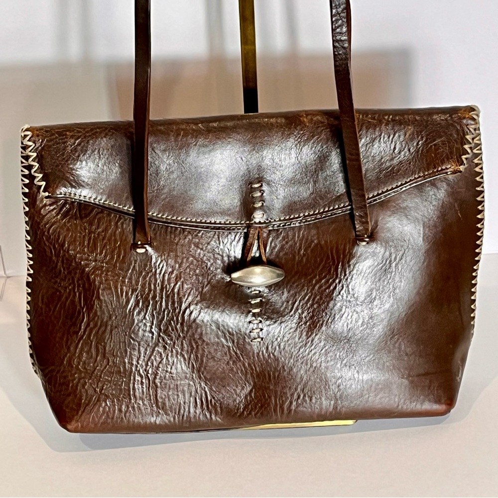 Ellington Dark Brown Foldover Envelope Leather Shoulder Bag Boho Vibe Retro